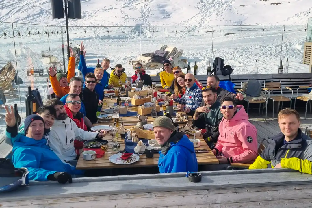 Arosa gay ski week group lunch